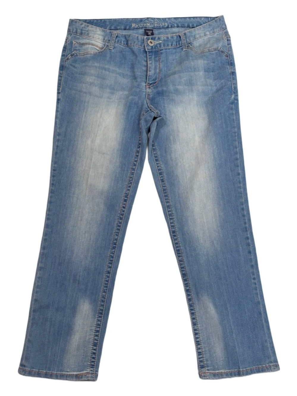 Vintage Y2K Rhythm In Blues Light Wash Straight Leg Jeans Pink Stitching 14 Reg